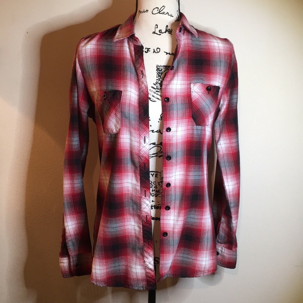 Red, White, and Black Flannel Shirt